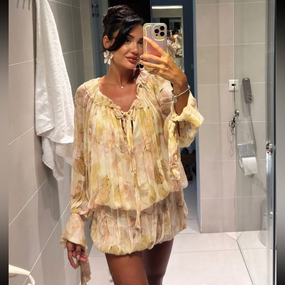 Zara Pale Yellow Floral Mini Dress